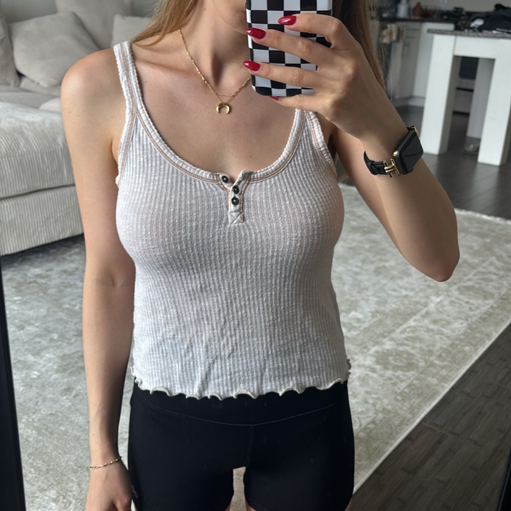Abercrombie and fitch Cream Ribbed Tank Top Henley button down front